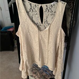 Red Haute lace off shoulder top